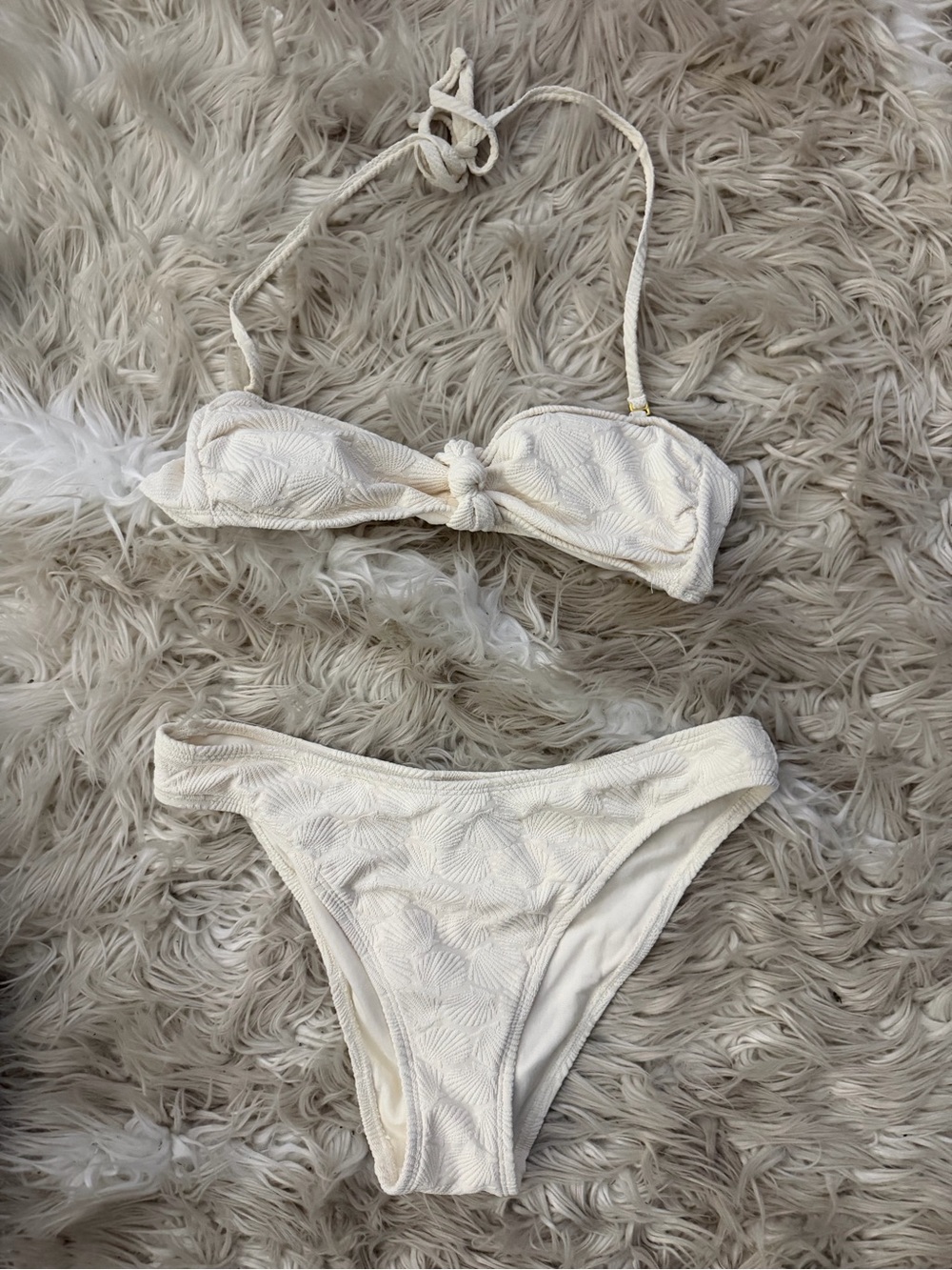 No Boundaries White Textured Bandeau Bikini Set